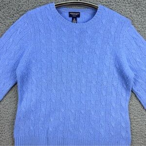 Vtg American Eagle Outfitters Cable Knit Sweater Blue Crew Neck Lambswool Blend